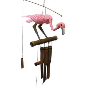 Cohasset Pink Flamingo Bobbing Head Bamboo Windchime