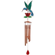 Gift Essentials Stained Glass Hummingbird with Red Flower Wind Chime - Large